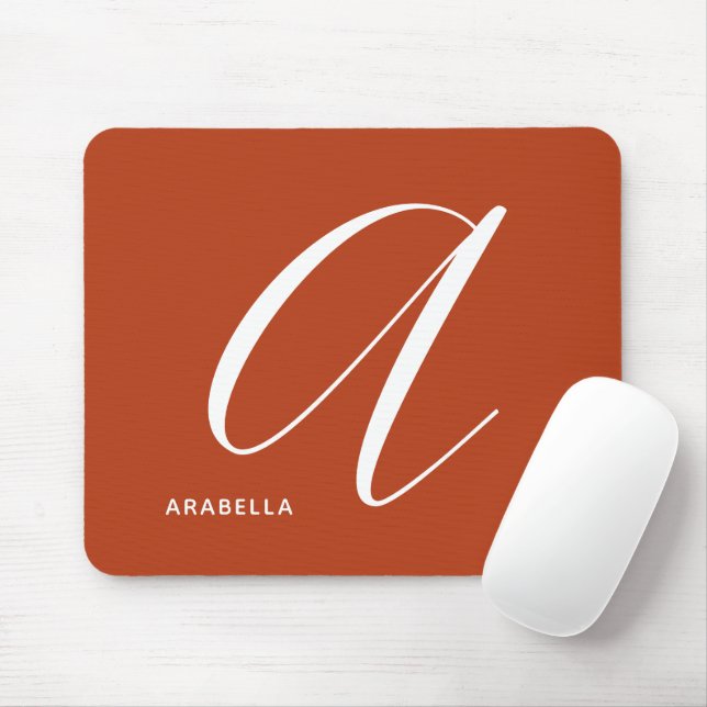 Modern Script Monogram Initial A Burnt Orange Mousepad (Mit Mouse)