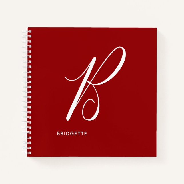 Modern Script Monogram Initial B Red Notizbuch (Vorderseite)