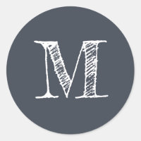 Modern Script Monogram Initial Dunkelblau Label