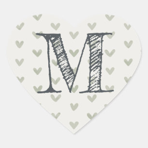 Modern Script Monogram Initial Green Hearts Herz-Aufkleber