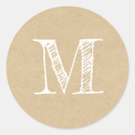 Modern Script Monogram Initial Kraft Runder Aufkleber