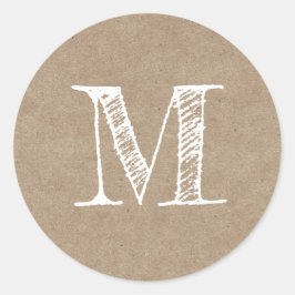 Modern Script Monogram Initial Kraft Runder Aufkleber