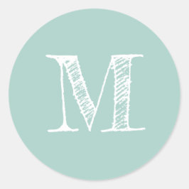 Modern Script Monogram, Initial Pastel Blue Label Runder Aufkleber