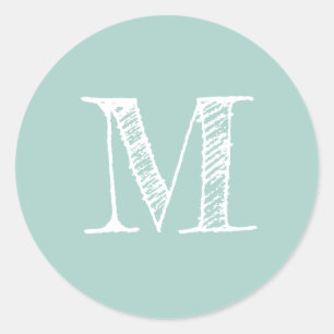 Modern Script Monogram, Initial Pastel Blue Label Runder Aufkleber