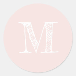 Modern Script Monogram Initial Pastellpinke Label Runder Aufkleber