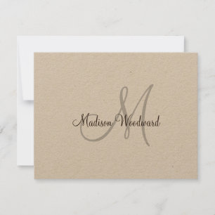 Modern Script Monogram Kraft Flat Note Card Mitteilungskarte