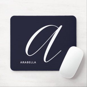 Modern Script Monogram Letter A Navy Blue Mousepad