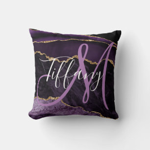 Modern Script Monogram Lila Agate Kissen