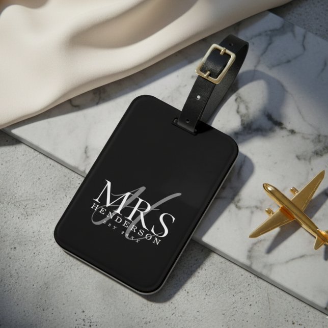 Modern Script Monogram Newlyweds Travel Gepäckanhänger (Modern Script Monogram Newlyweds Travel Luggage Tag)