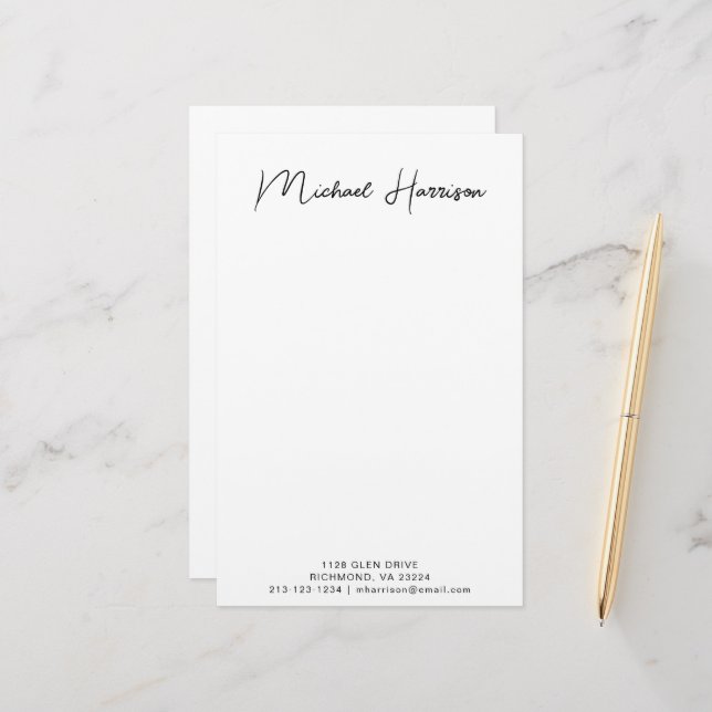 Modern Script Monogram Personalisiert Briefpapier (Vorderseite/Rückseite Beispiel)