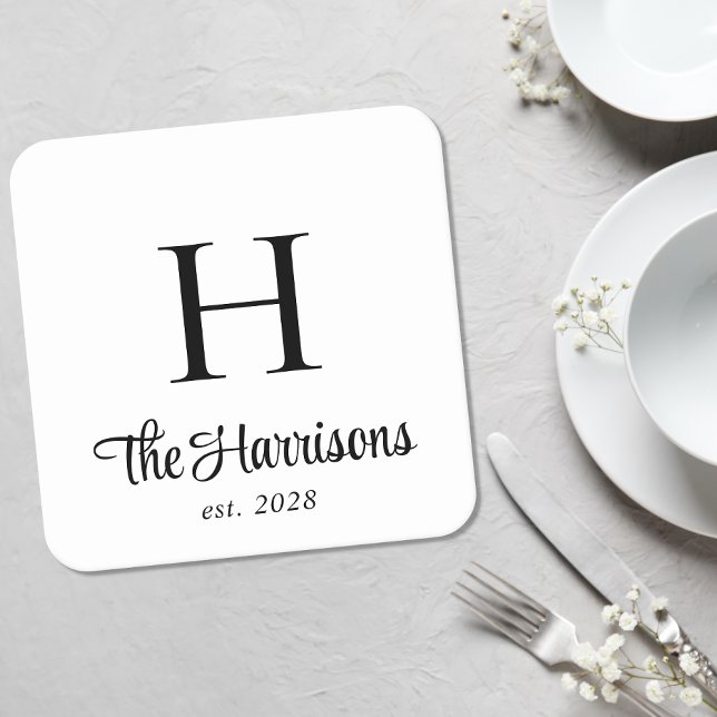 Modern Script Monogram Rechteckiger Pappuntersetzer (Von Creator hochgeladen)