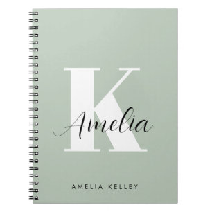 Modern Script Monogram Sage Green Notizblock