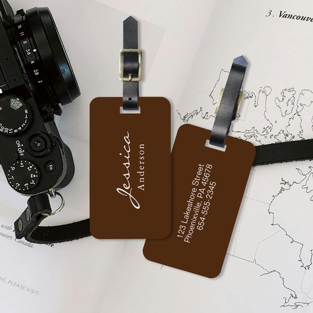 Modern Script Name Address Luggage Tag Gepäckanhänger (Elevate your travel with our elegant luggage tag, personalized with your name and essential details.)