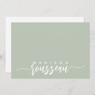 Modern Script Name Personalisiert White Sage Green Mitteilungskarte