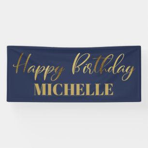 Modern Script Navy Blau Gold Alles Gute zum Geburt Banner