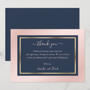 Modern Script Navy Blue Blush Gold Dankeschön Kart Dankeskarte