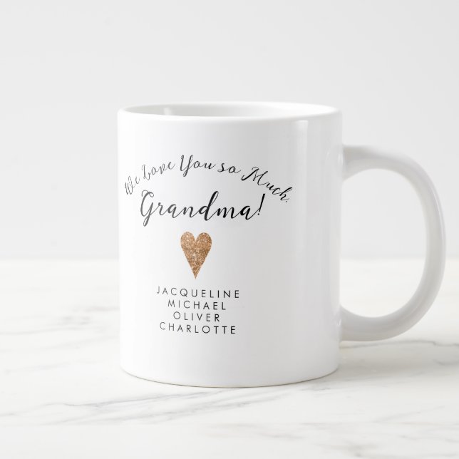 Modern Script Oma Rose Gold Herz mit Namen Jumbo-Tasse (Rechts)