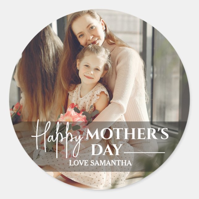 Modern Script Overlay 1 Foto Happy Mothers Day Runder Aufkleber (Vorderseite)