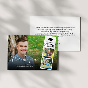 Modern Script Overlay 3 Photo Graduation Dankeskarte