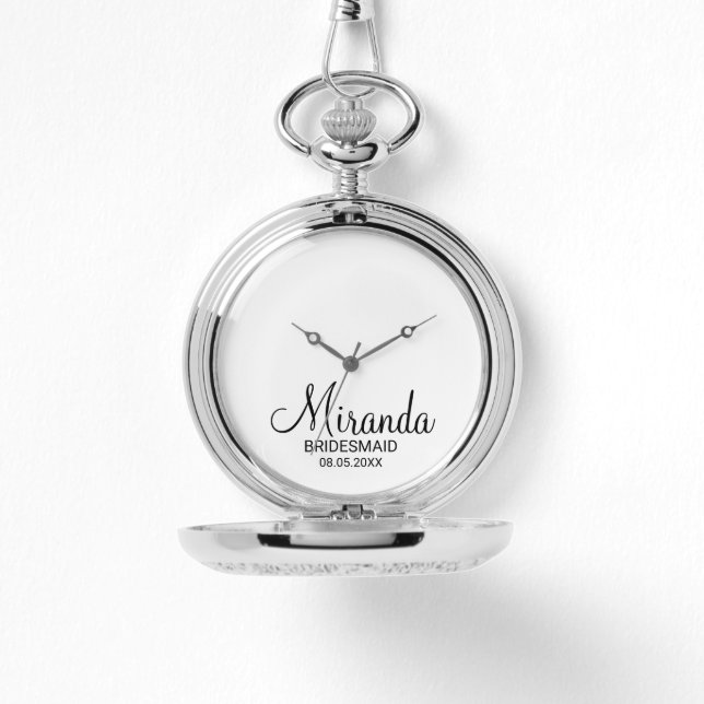 Modern Script Personalisiert Bridesmaid Armbanduhr (Vorderseite)