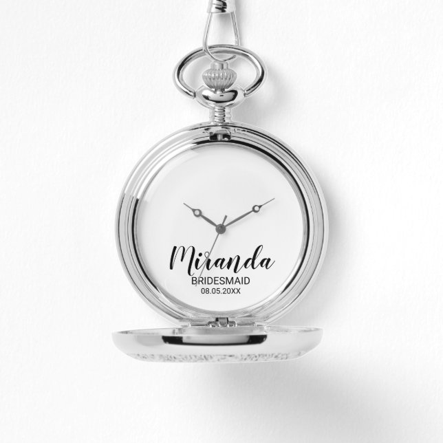 Modern Script Personalisiert Bridesmaid Armbanduhr (Vorderseite)