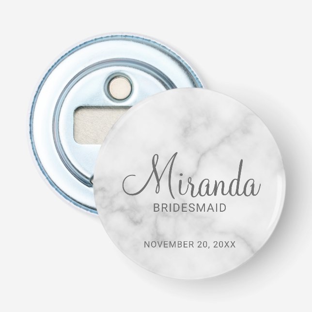 Modern Script Personalisiert Bridesmaid Flaschenöffner (Vorderseite)