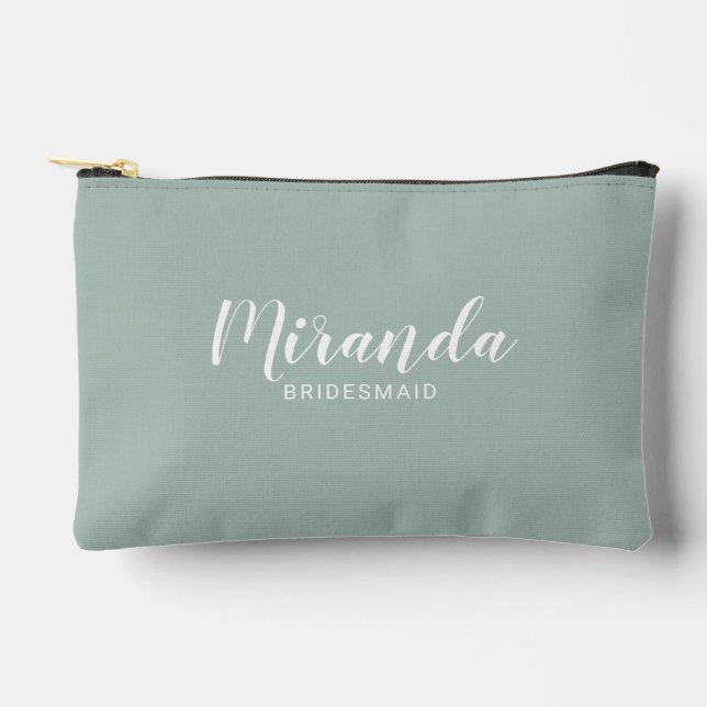 Modern Script Personalisiert Bridesmaid Name Zubehörtasche (Vorderseite)