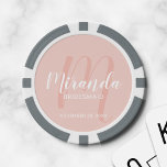 Modern Script Personalisiert Bridesmaid Pokerchips<br><div class="desc">Fügen Sie Ihrer Hochzeit eine persönliche Touch mit personalisierten Poker-Chips für Bräute hinzu. Dieses Design zeichnet sich durch den personalisierten Namen einer Brautjungfrau aus, die im Stil eines modernen Schriftartes mit weißer Schrift und Monogramm im modernen, rot-rosa Schriftart-Stil gehalten ist, als Hintergrund mit dem Titel und dem Hochzeitdatum in weißem,...</div>