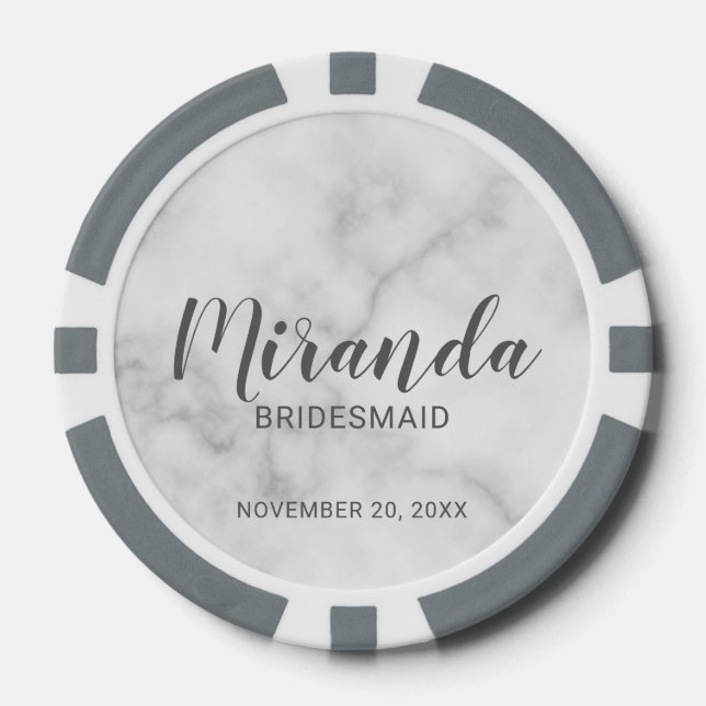 Modern Script Personalisiert Bridesmaid Pokerchips (Vorderseite)