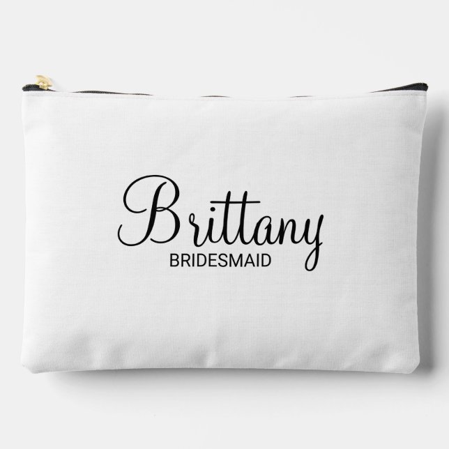 Modern Script Personalisiert Bridesmaid Zubehörtasche (Vorderseite)