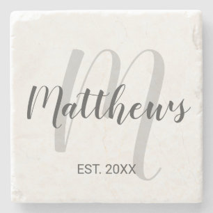 Modern Script Personalisiert Monogram & Family Nam Steinuntersetzer