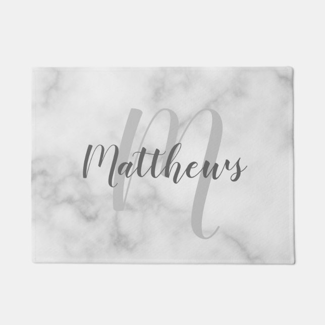 Modern Script Personalisiert Monogram und Familien Fußmatte (Vorderseite)