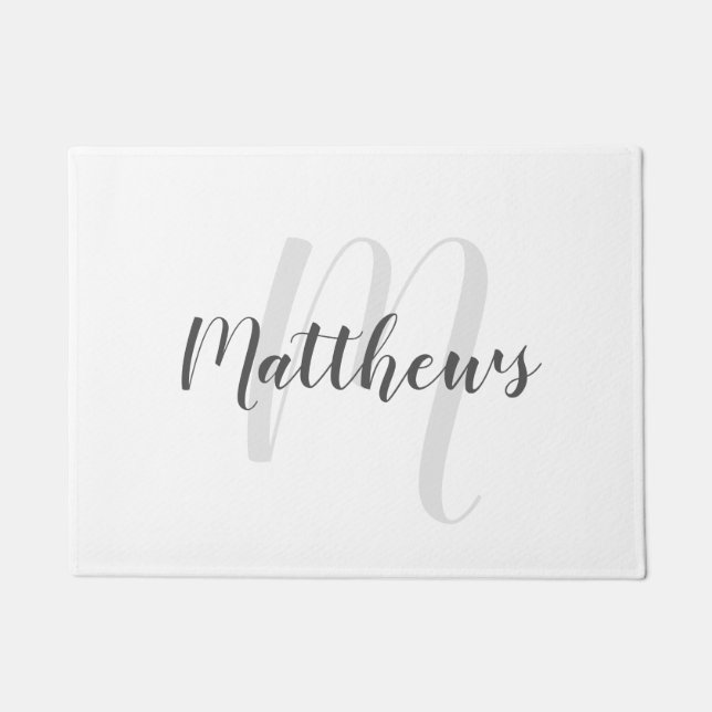 Modern Script Personalisiert Monogram und Familien Fußmatte (Vorderseite)