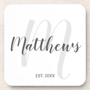 Modern Script Personalisiert Monogram und Familien Getränkeuntersetzer