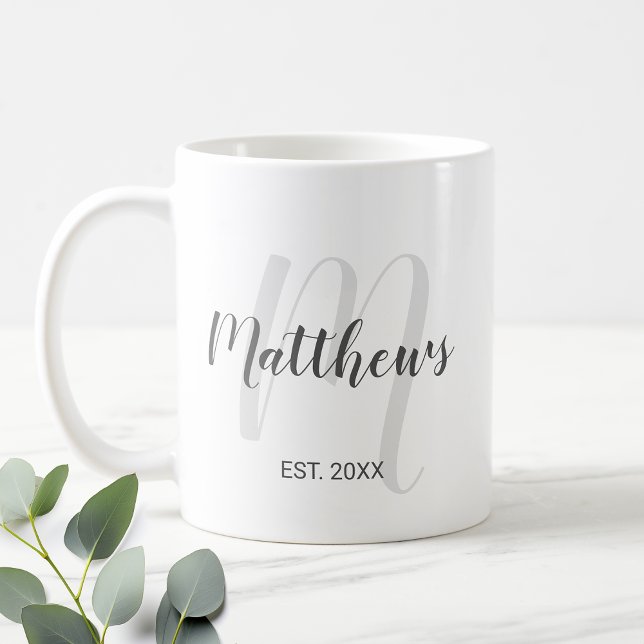 Modern Script Personalisiert Monogram und Familien Kaffeetasse (Von Creator hochgeladen)