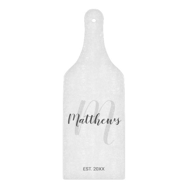 Modern Script Personalisiert Monogram und Familien Schneidebrett (Vorderseite)