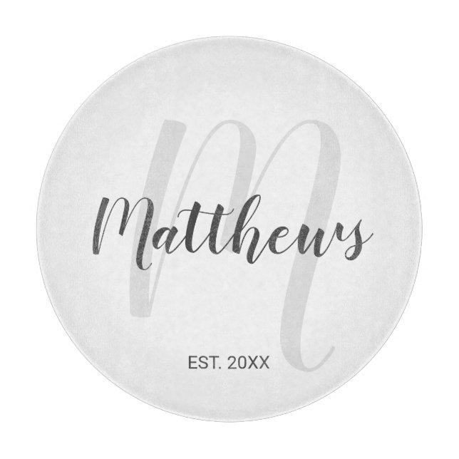 Modern Script Personalisiert Monogram und Familien Schneidebrett (Vorderseite)