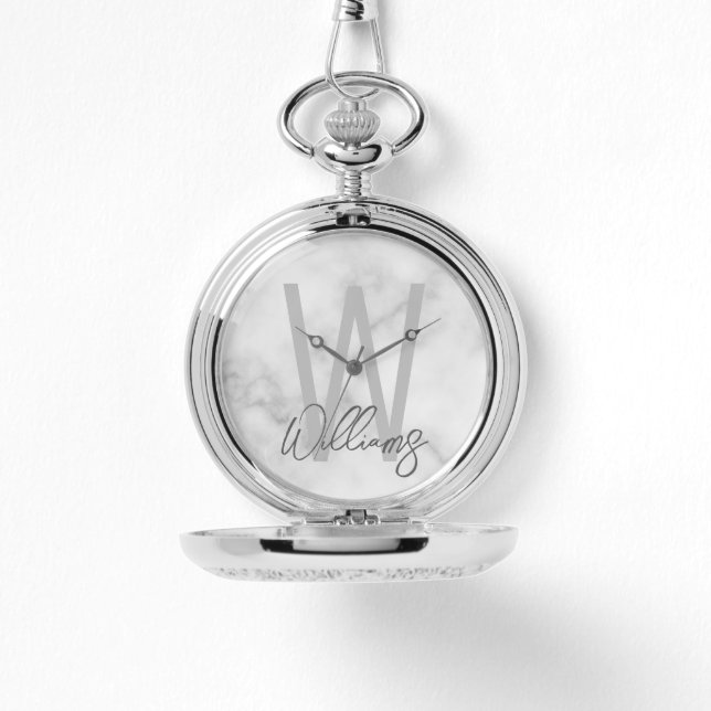 Modern Script Personalisiert Monogram und Name Armbanduhr (Vorderseite)