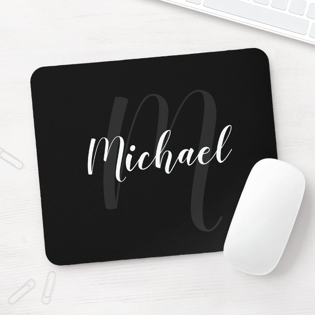 Modern Script Personalisiert Monogram und Name Bla Mousepad (Von Creator hochgeladen)