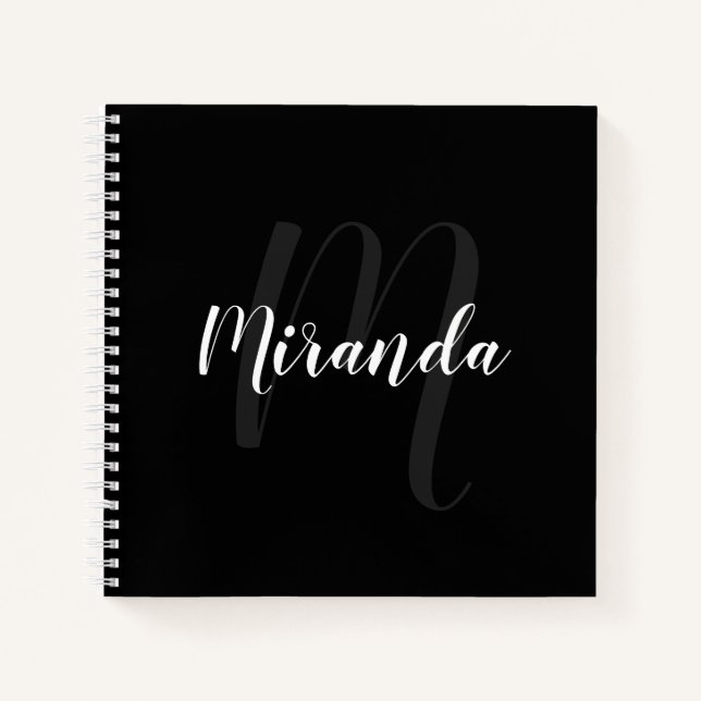 Modern Script Personalisiert Monogram und Name Bla Notizbuch (Vorderseite)