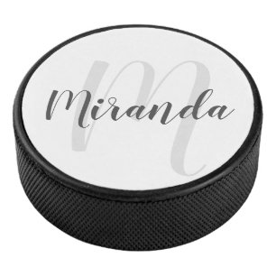 Modern Script Personalisiert Monogram und Name Eishockey Puck