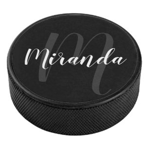 Modern Script Personalisiert Monogram und Name Eishockey Puck