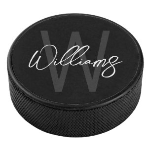Modern Script Personalisiert Monogram und Name Eishockey Puck