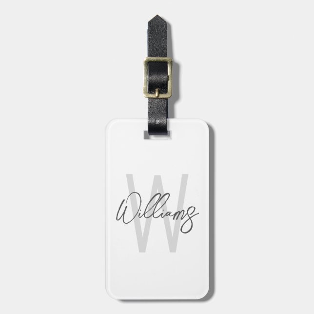 Modern Script Personalisiert Monogram und Name Gepäckanhänger (Vorderseite vertikal)