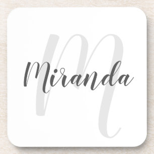 Modern Script Personalisiert Monogram und Name Getränkeuntersetzer