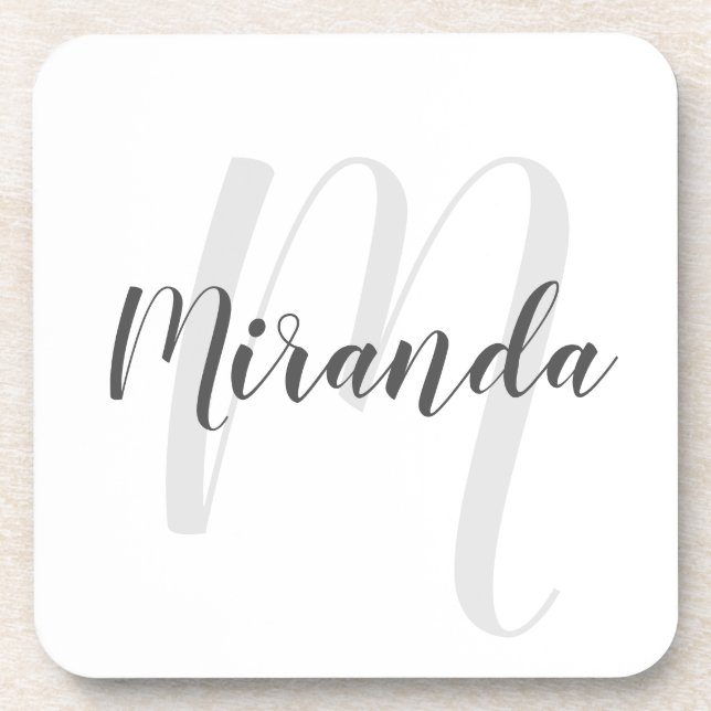Modern Script Personalisiert Monogram und Name Getränkeuntersetzer (Vorderseite)