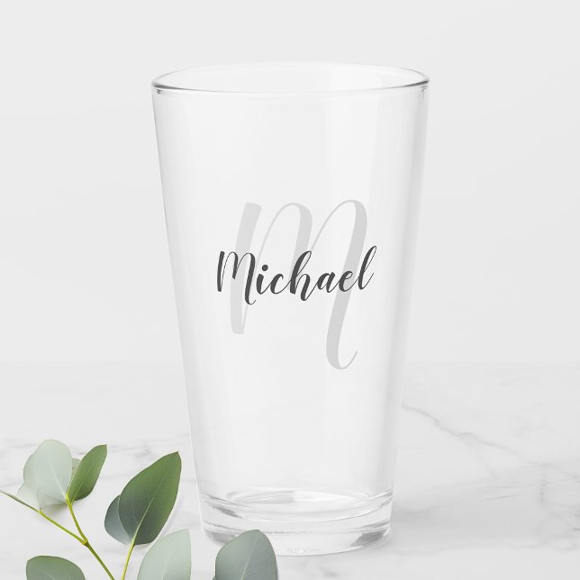 Modern Script Personalisiert Monogram und Name Glas (Von Creator hochgeladen)