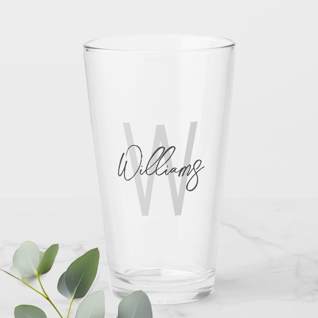 Modern Script Personalisiert Monogram und Name Glas (Von Creator hochgeladen)