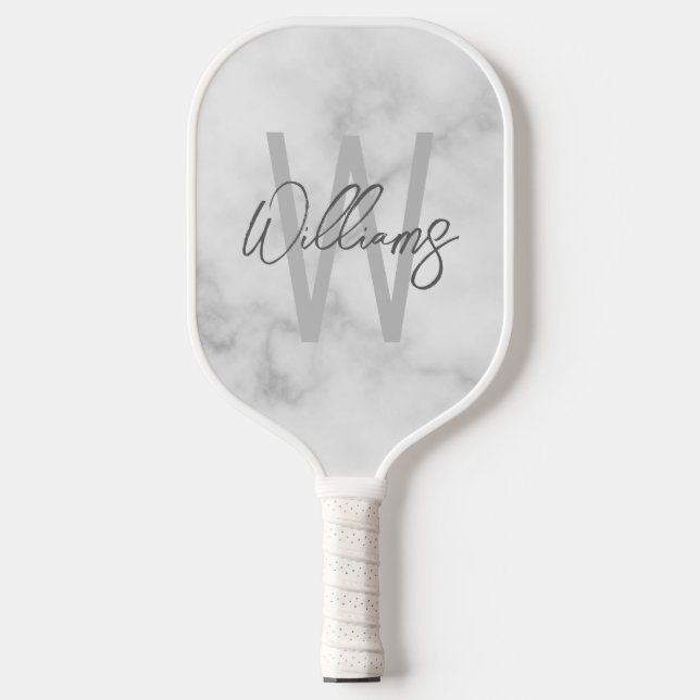 Modern Script Personalisiert Monogram und Name Pickleball Schläger (Vorderseite)