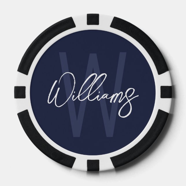 Modern Script Personalisiert Monogram und Name Pokerchips (Vorderseite)